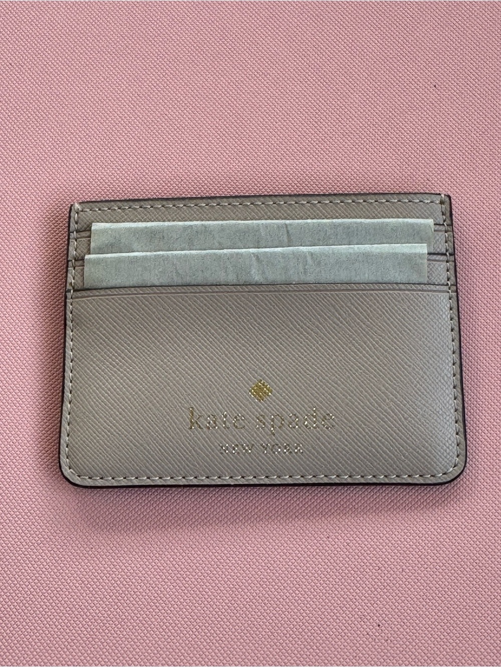 kate spade Tan Taupe Credit Card Mini Case Wallet Leather Slim, NWT New